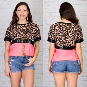 Leopard and pink sequin top